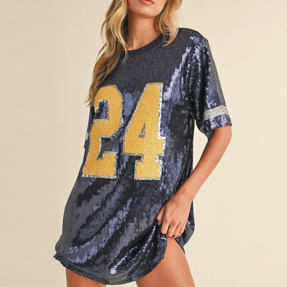 Klesis Go Team Oversized Sequin Number Jersey Dress 24